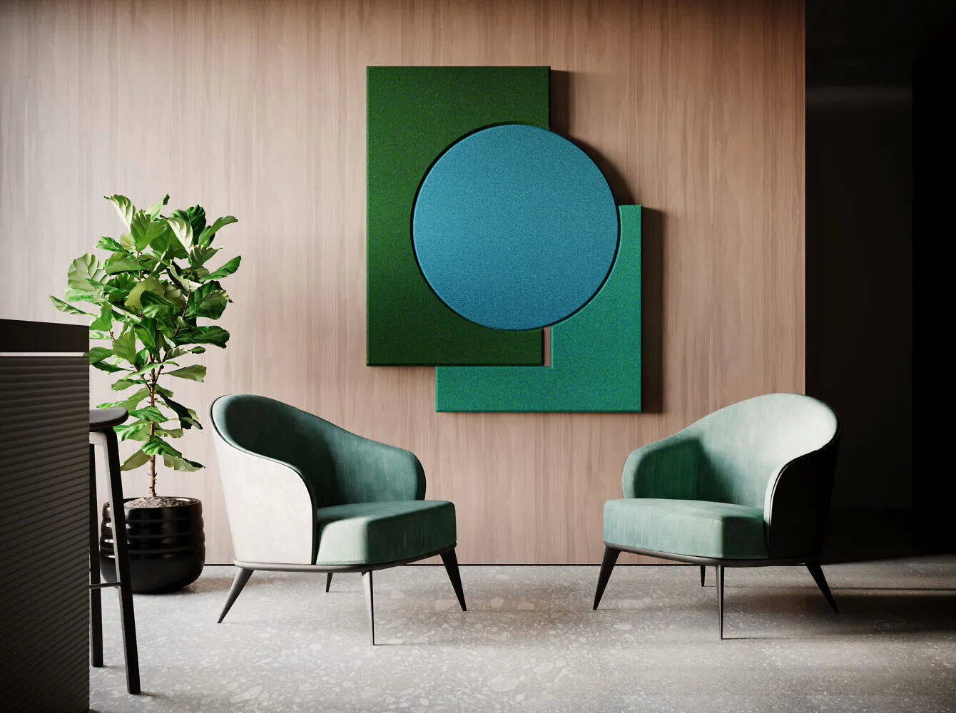 Acoustic Wall Art Panels CLASSIC 2 in cozy interior combined with wood Decormania UK