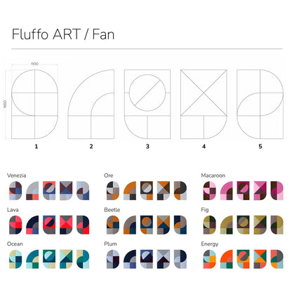 Acoustic Wall Art Panels FAN 1 design and colour chart on white background Decormania UK