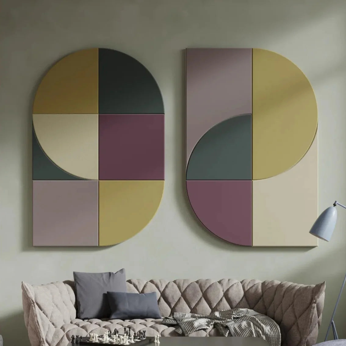 Acoustic Wall Art Panels FAN 2 on living room wall Decormania UK