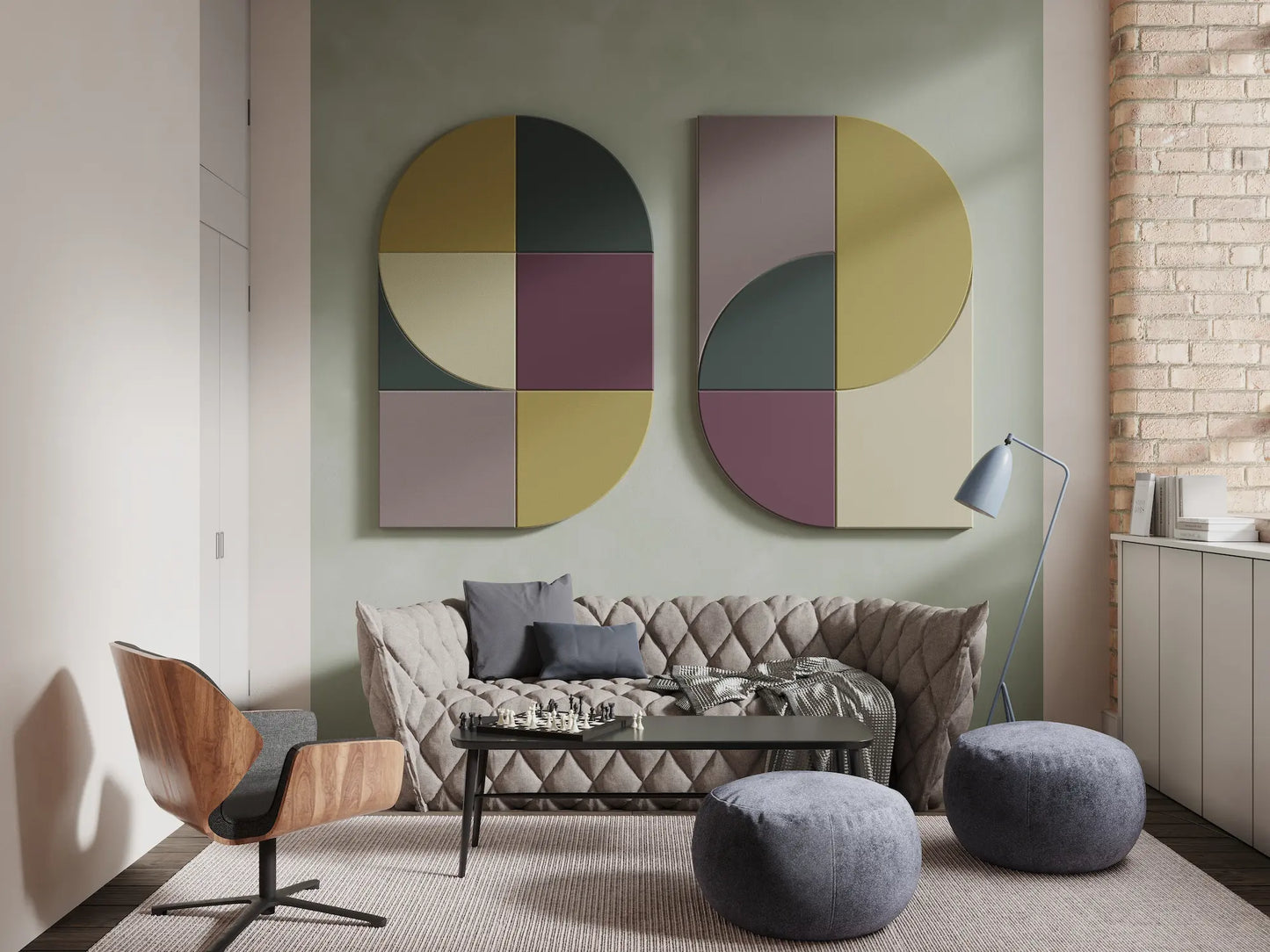Acoustic Wall Art Panels FAN 3 in living room interior Decormania UK