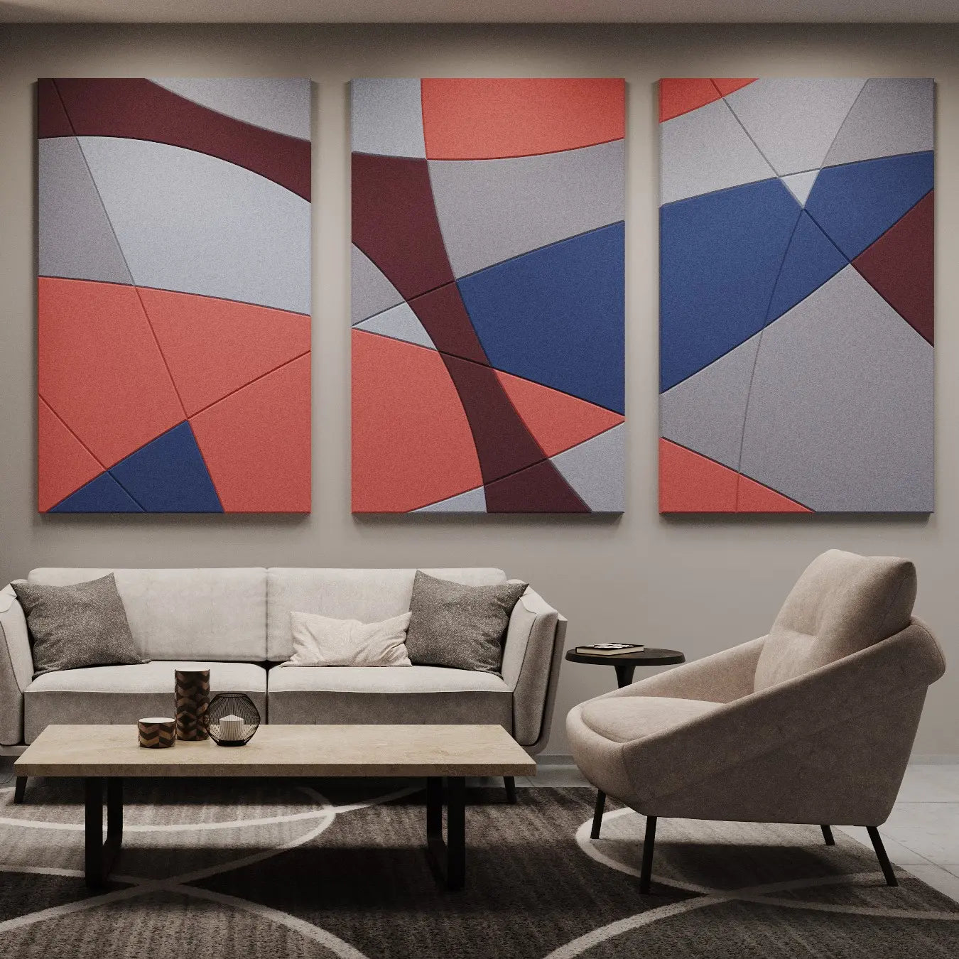 Acoustic Wall Art Panels FUSION 2 in cozy living room interior Decormania UK