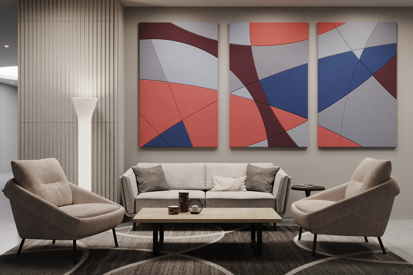 Acoustic Wall Art Panels FUSION 2 in beige living room interior Decormania UK