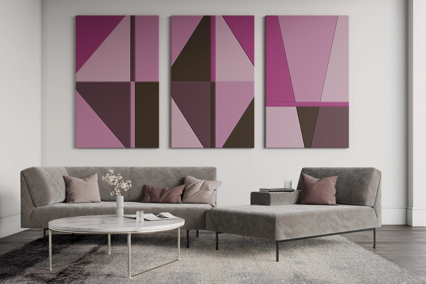Acoustic Wall Art Panels SAIL 1 pink panels in living room interior Decormania UK