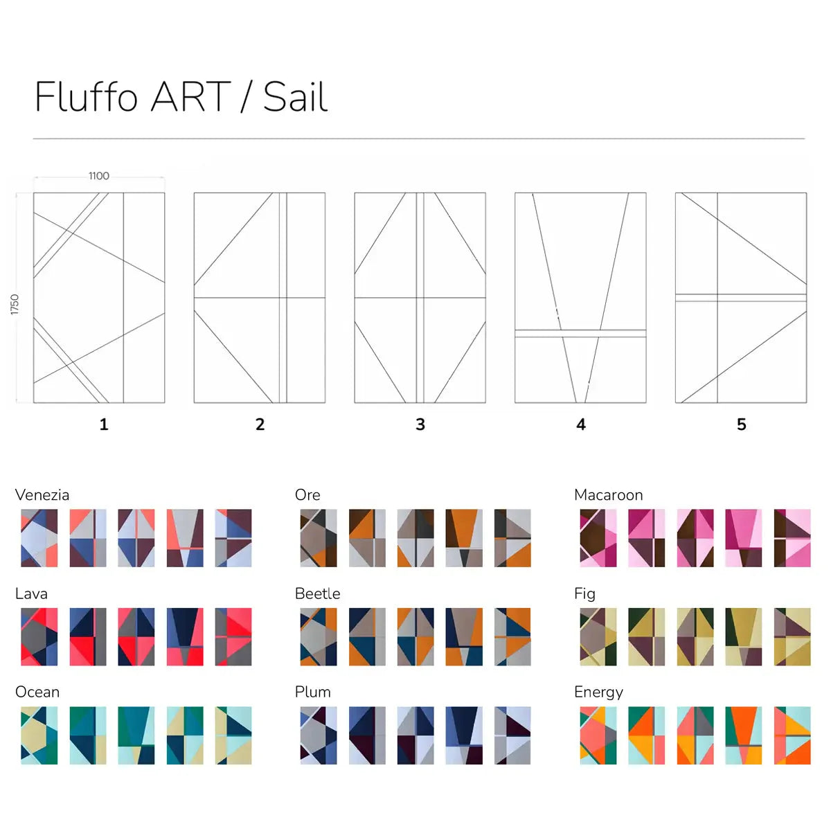 Acoustic Wall Art Panels SAIL 5 colour and design chart Decormania UK