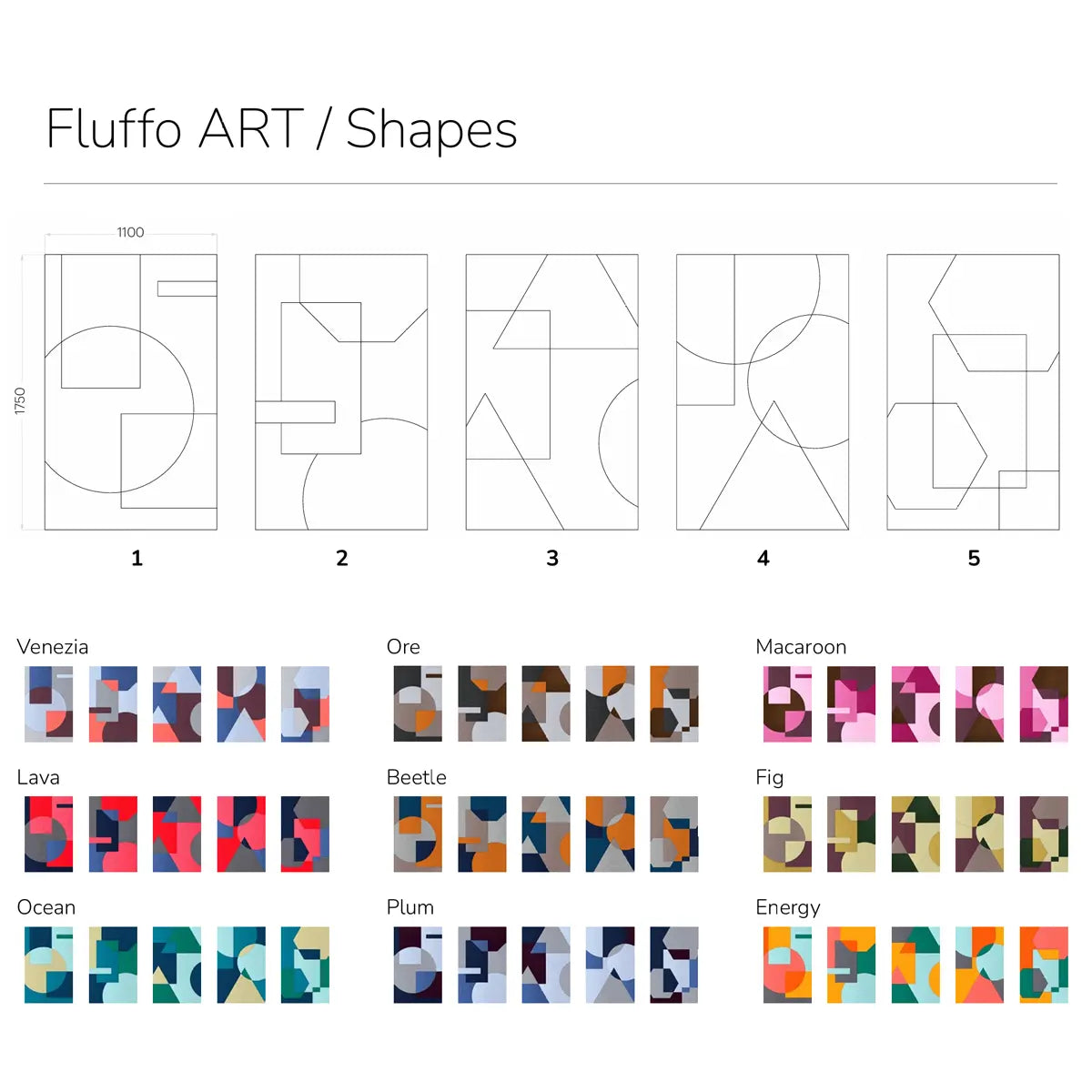 Acoustic Wall Art Panels SHAPES 2 design and colour chart Decormania UK