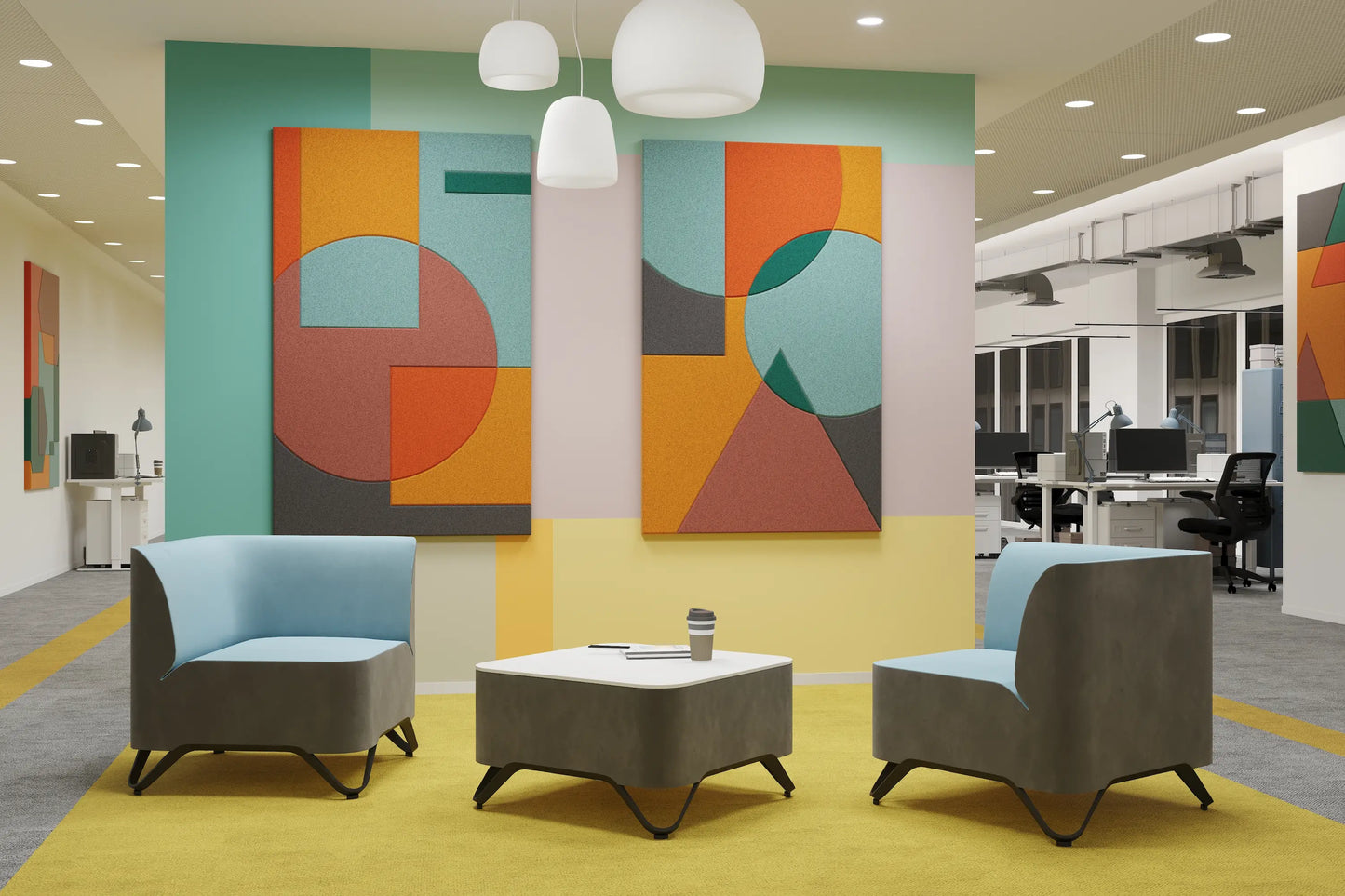Acoustic Wall Art Panels SHAPES 4 in modern colorful interior Decormnia UK