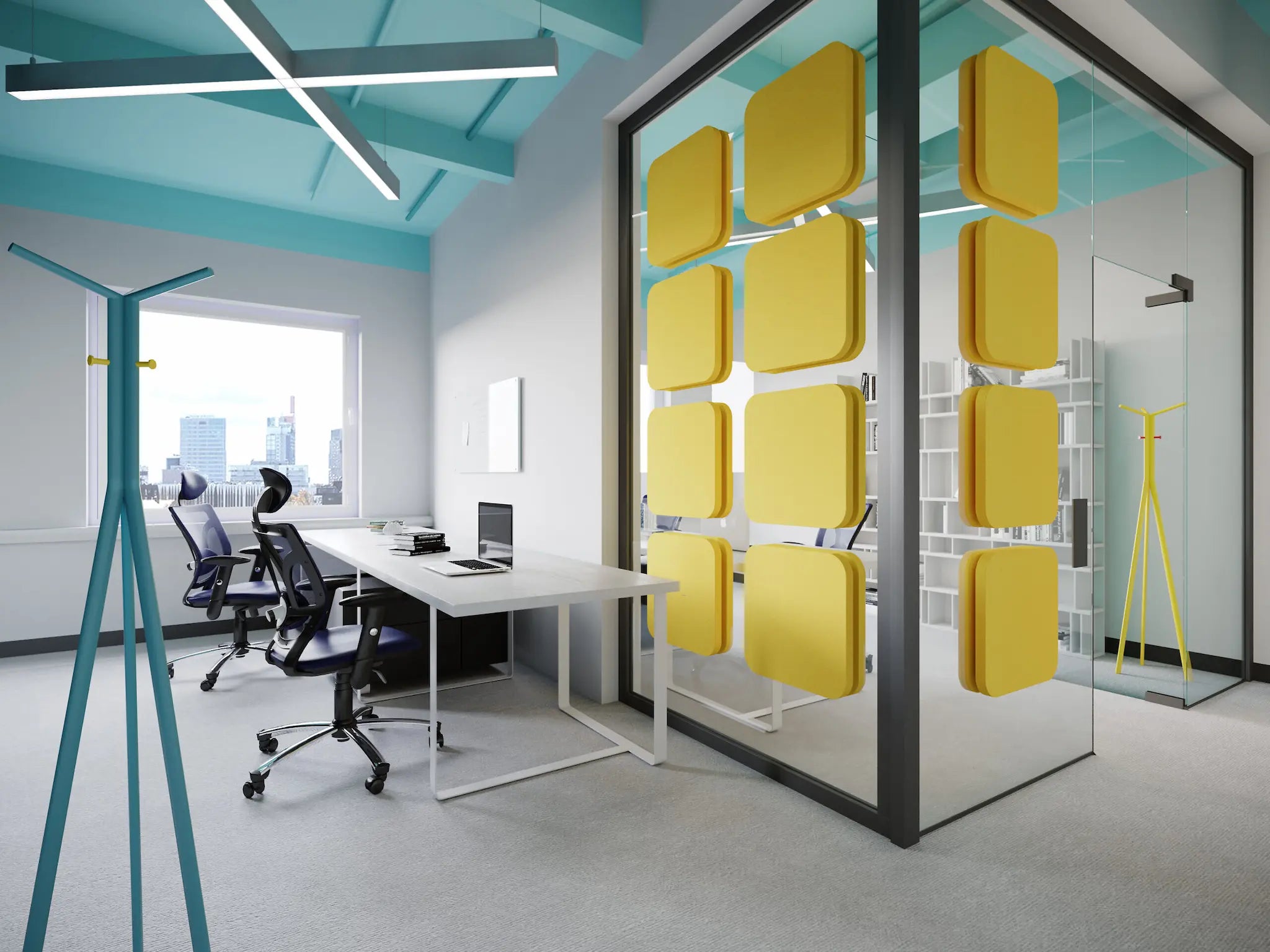 Fluffo Glass acoustic wall panels in office space