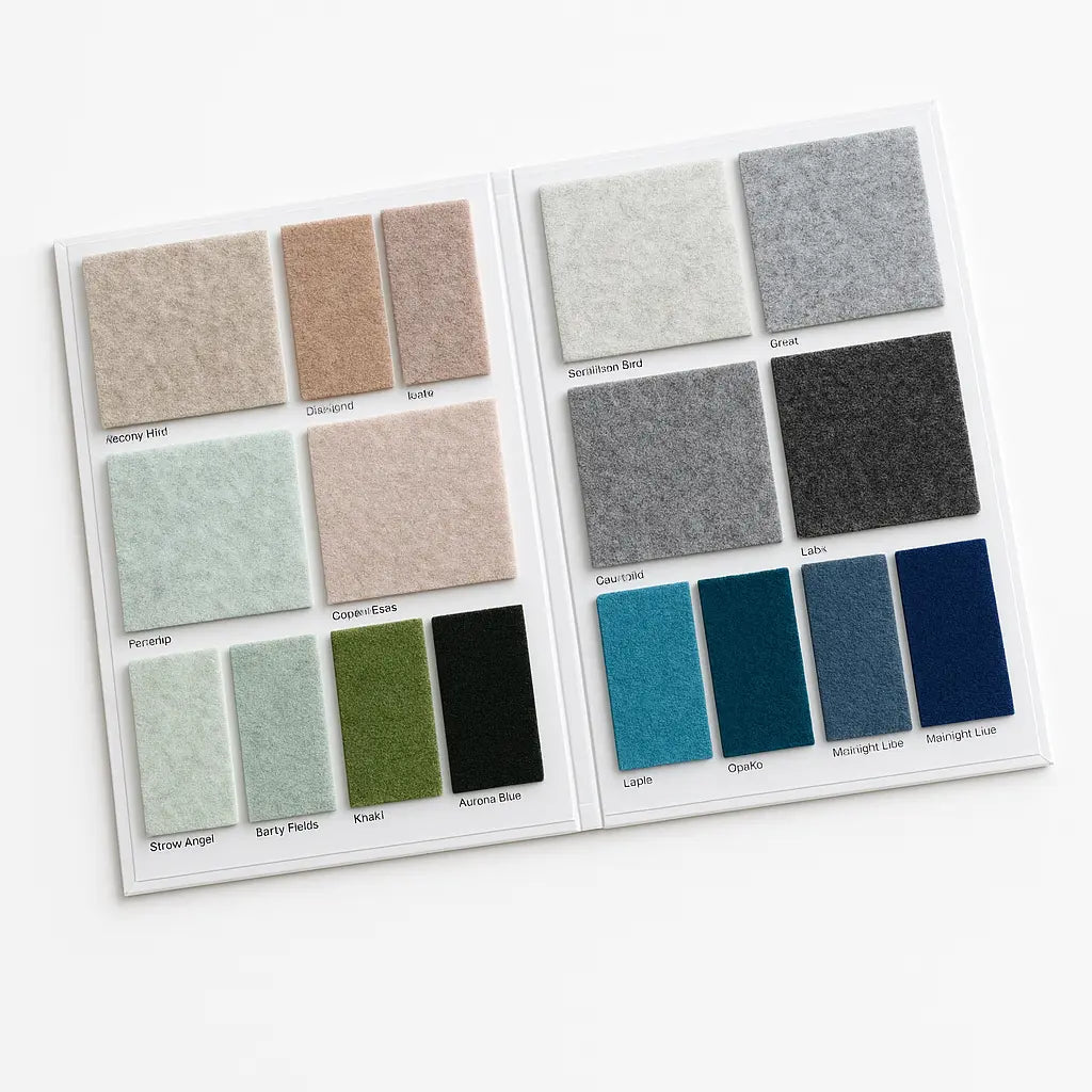 Fluffo Wallpaper Colour Sampler Book on white background Acoustic Wallpaper Swatches fluffo UK